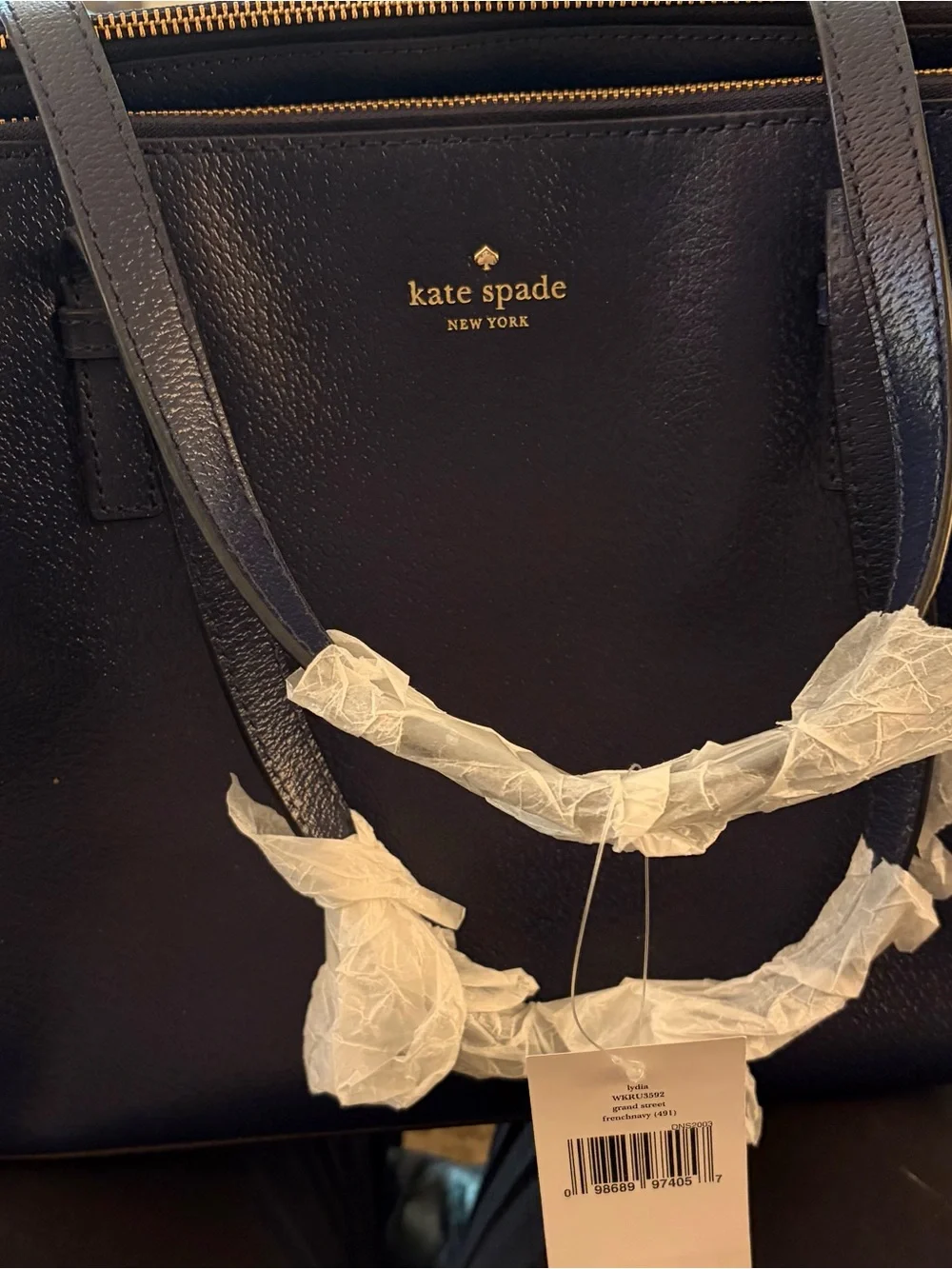 kate spade navy leather shoulder bag with gold logo detail